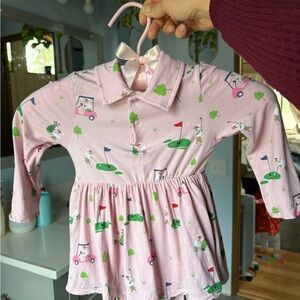 Angel Dear Pink Golf Print Long Sleeve Dress Toddler 12-18m